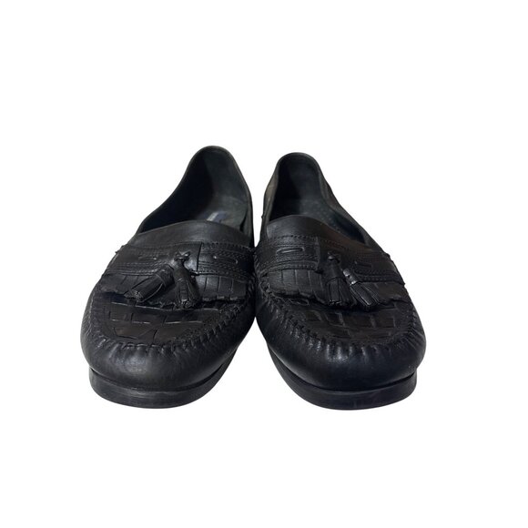 Giorgio Brutini Mens 10.5M Black Leather Tassel Loafers With Woven Detail & Rubb - Picture 2 of 7